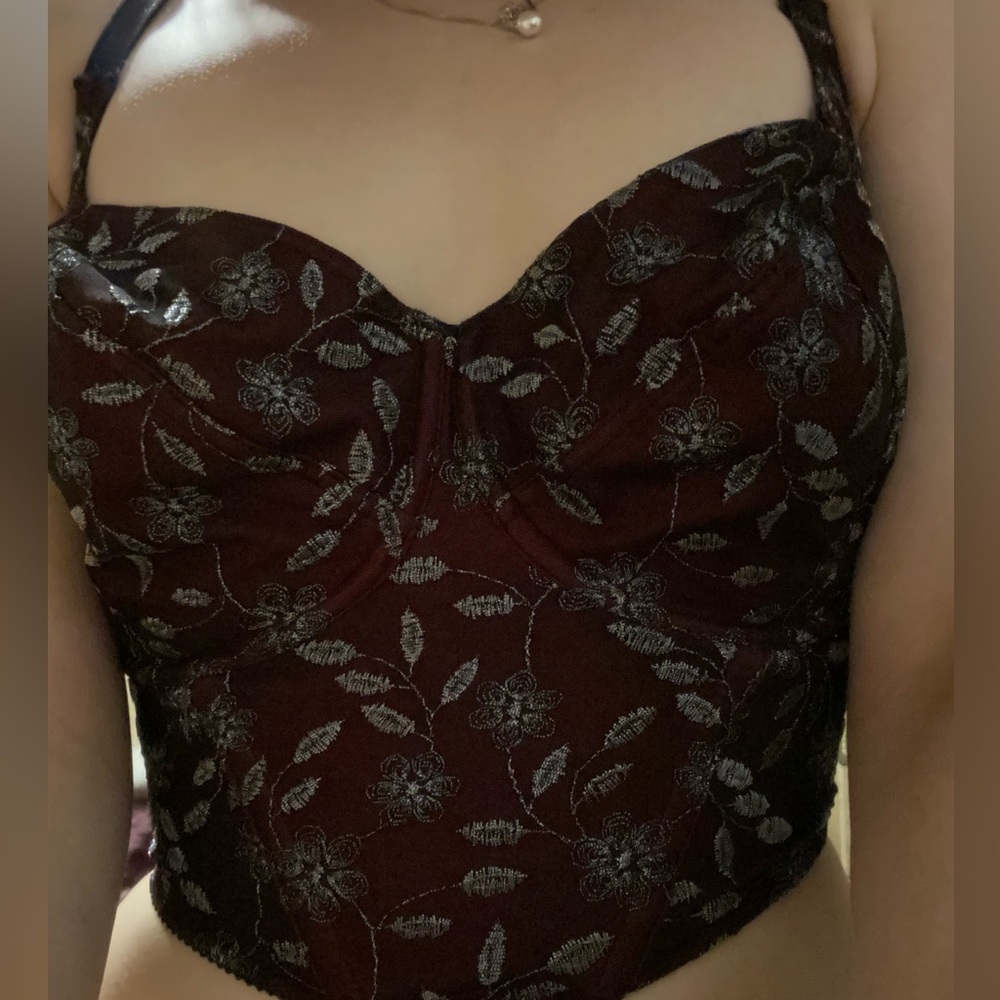 Red & black floral corset top